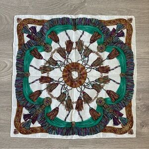 Authentic Vintage Celine Tassels & Bold Colored Jewels Cotton Square Scarf